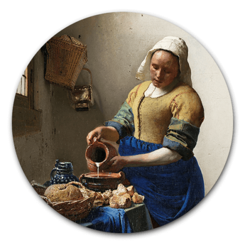 Ronde muurdecoratie Het melkmeisje van Johannes Vermeer