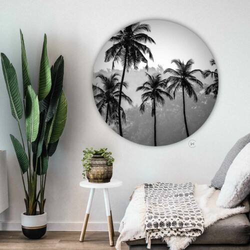 Wandcirkel Palmbomen - ronde botanische muurdecoratie