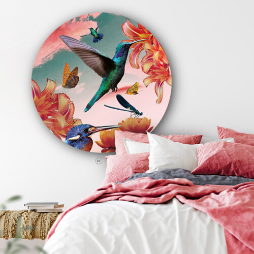 Vrolijk je slaapkamer op met de muurcirkel hummingbirds